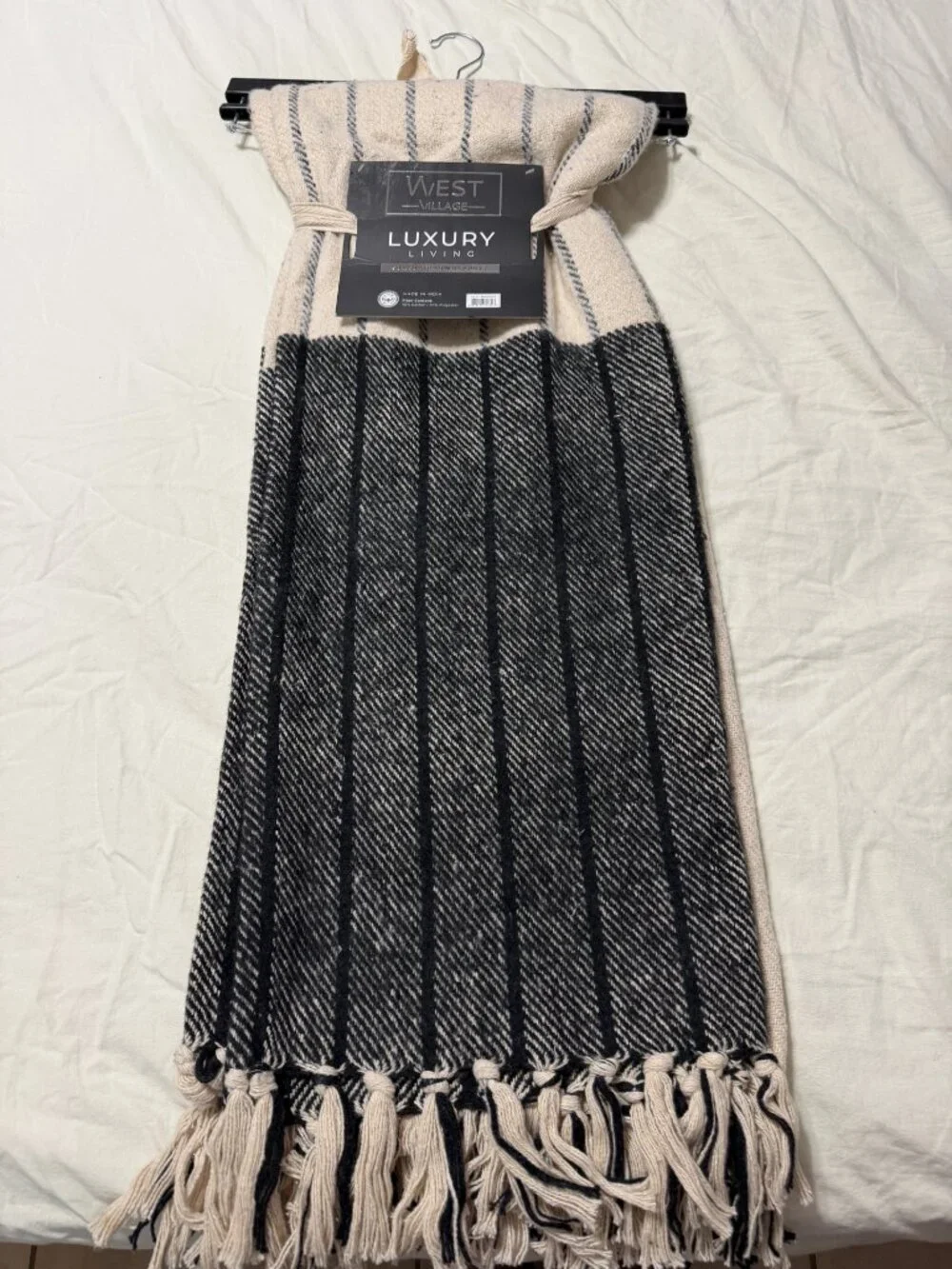 West Village Throw Blanket 50x60 Beige Black Striped Cotton Blend